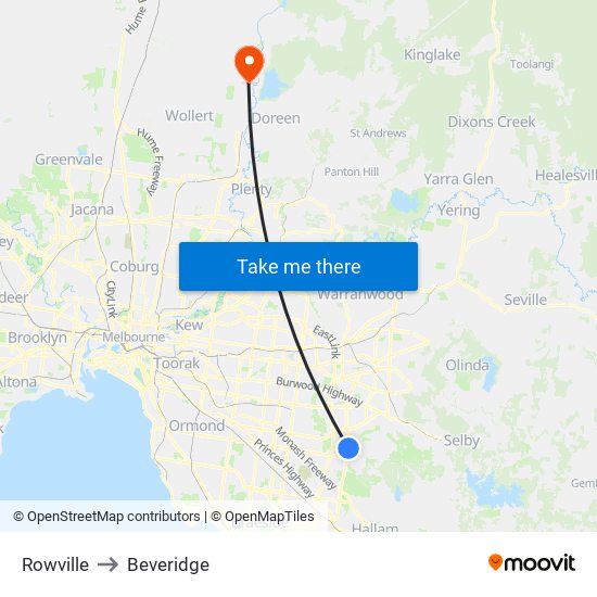 Rowville to Beveridge map