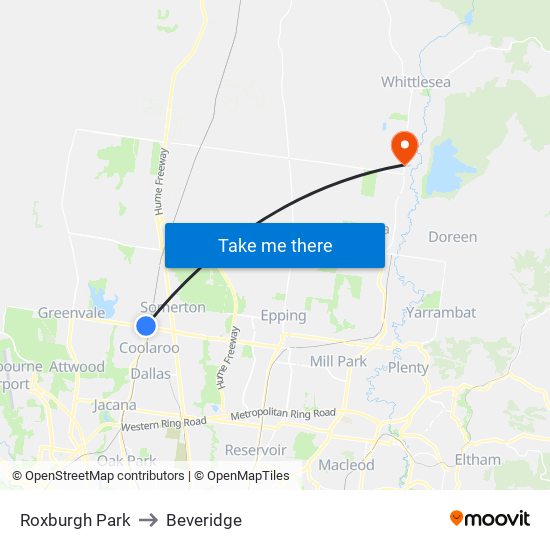 Roxburgh Park to Beveridge map