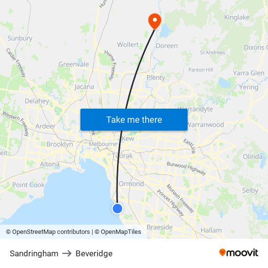 Sandringham to Beveridge map