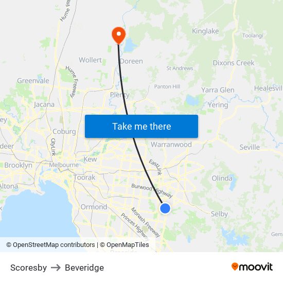 Scoresby to Beveridge map