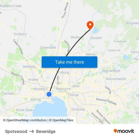 Spotswood to Beveridge map