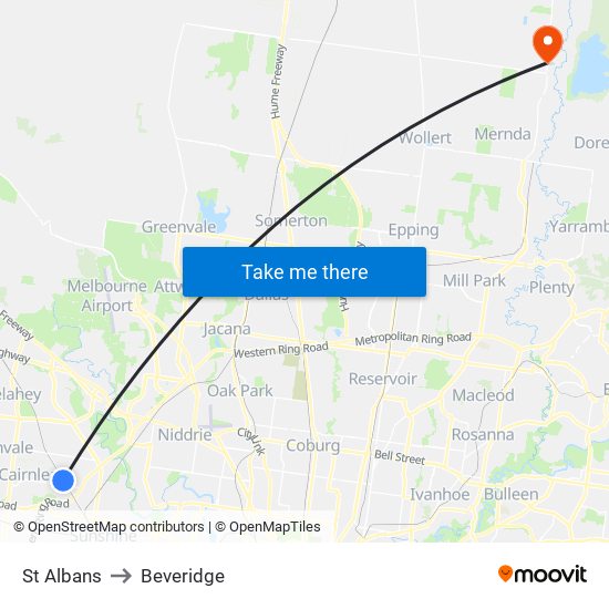 St Albans to Beveridge map