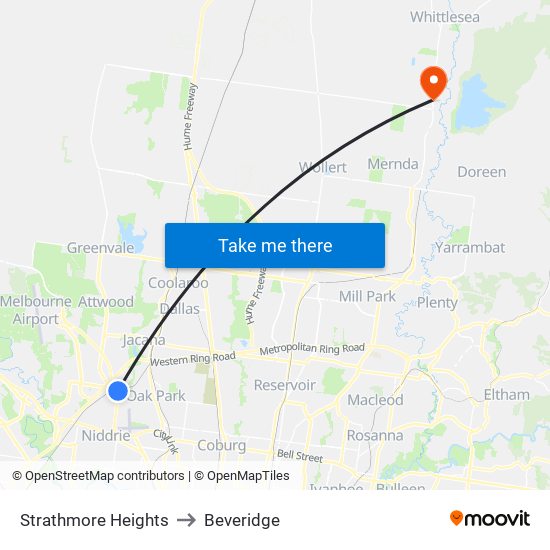 Strathmore Heights to Beveridge map