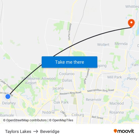 Taylors Lakes to Beveridge map