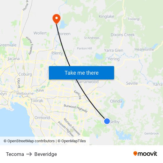 Tecoma to Beveridge map