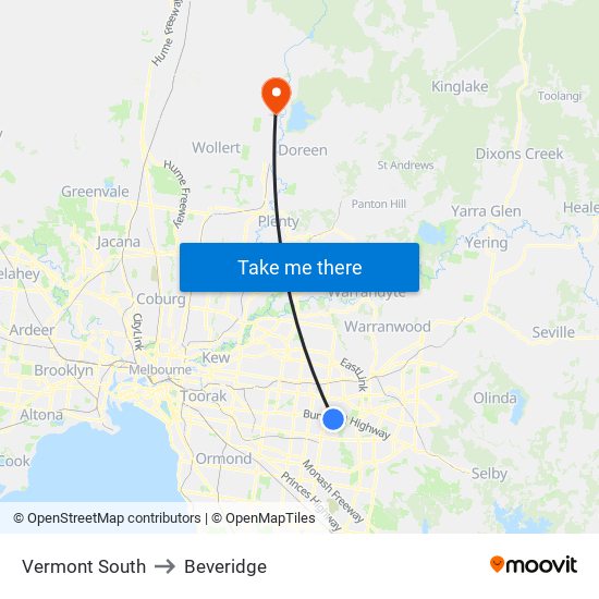 Vermont South to Beveridge map