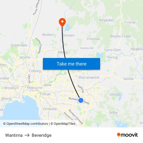 Wantirna to Beveridge map