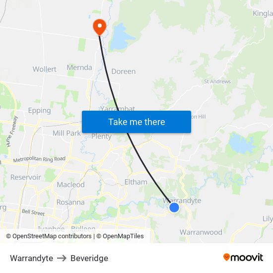 Warrandyte to Beveridge map