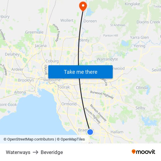 Waterways to Beveridge map