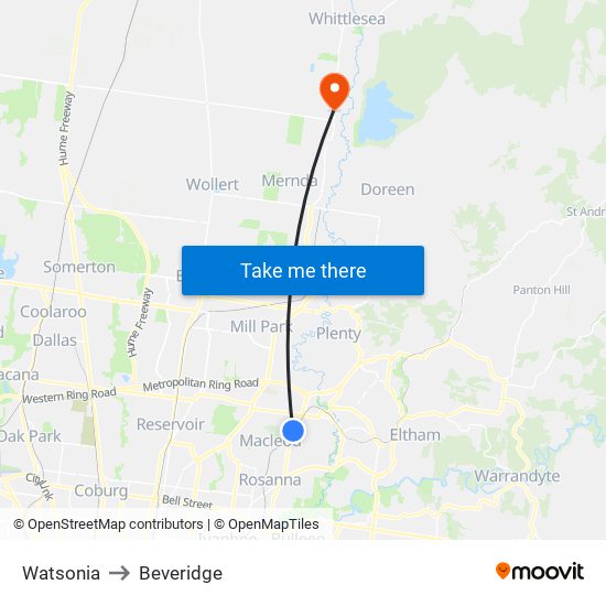 Watsonia to Beveridge map