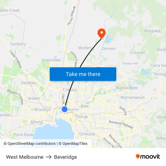 West Melbourne to Beveridge map