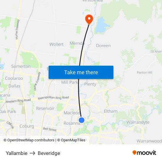 Yallambie to Beveridge map