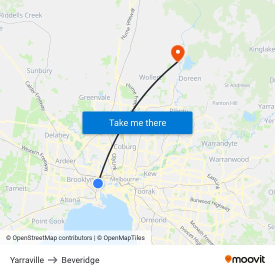 Yarraville to Beveridge map