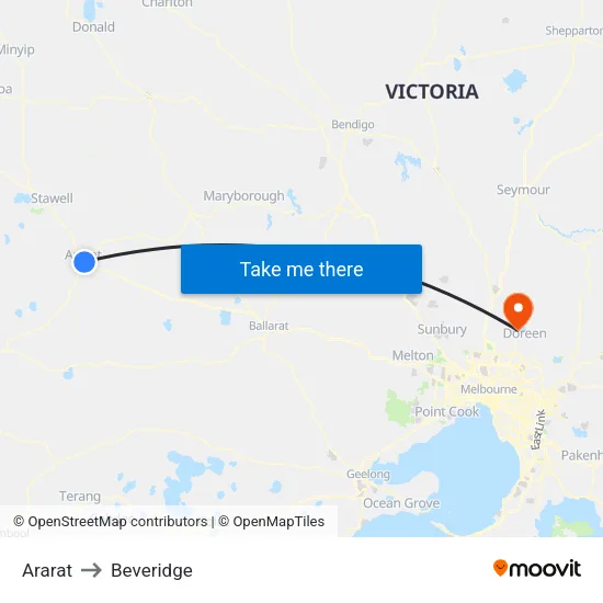 Ararat to Beveridge map