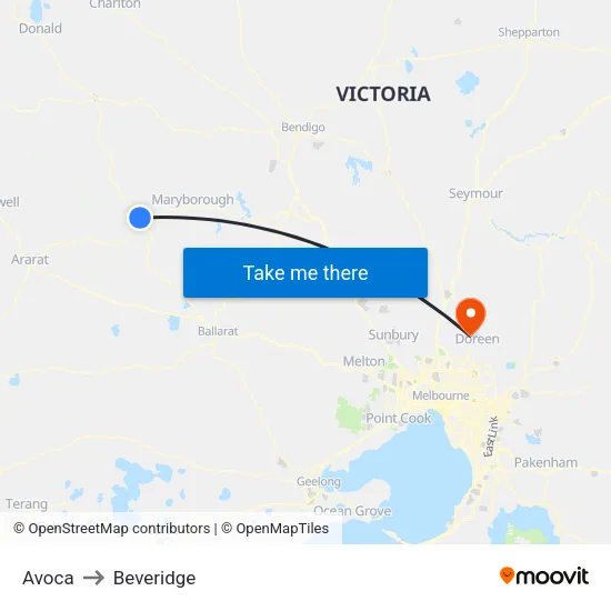 Avoca to Beveridge map