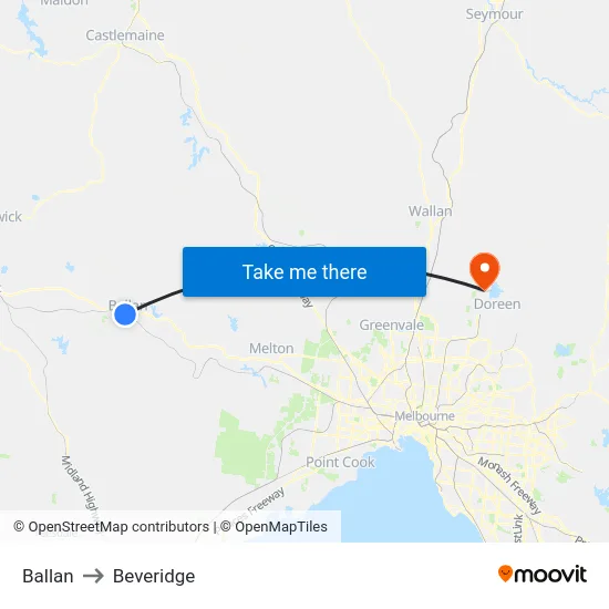 Ballan to Beveridge map