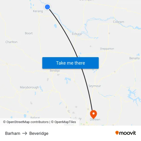 Barham to Beveridge map