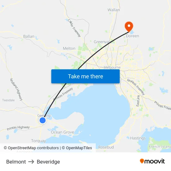 Belmont to Beveridge map