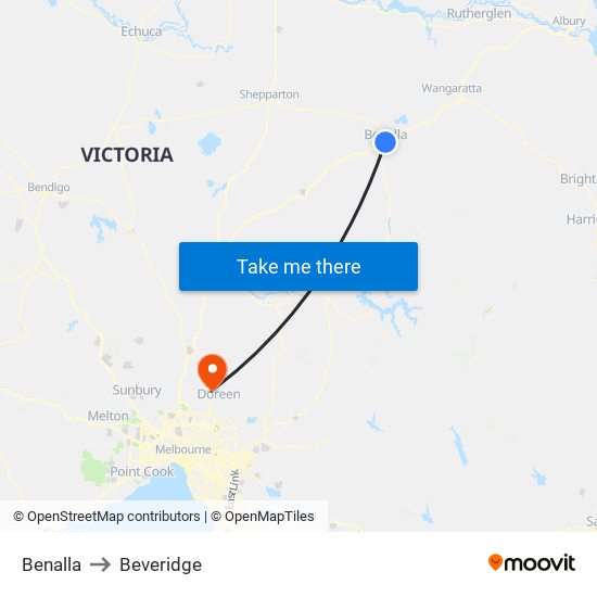 Benalla to Beveridge map