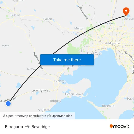 Birregurra to Beveridge map
