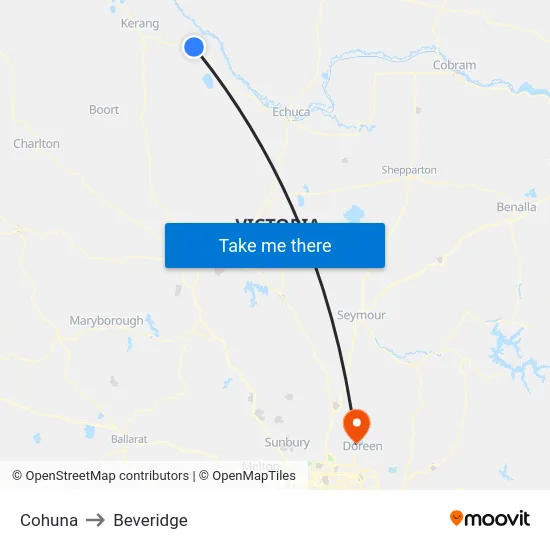 Cohuna to Beveridge map