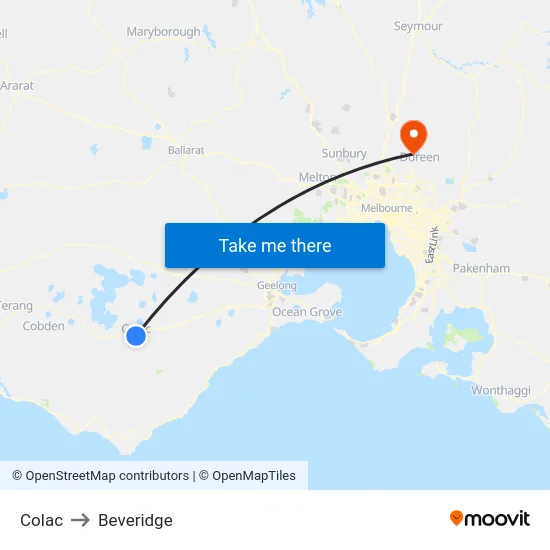 Colac to Beveridge map