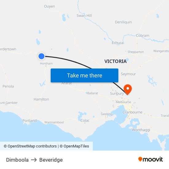 Dimboola to Beveridge map