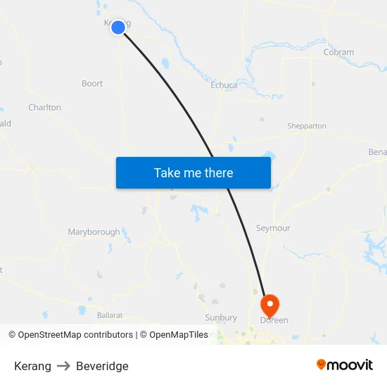 Kerang to Beveridge map