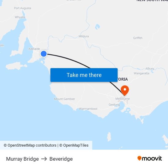 Murray Bridge to Beveridge map