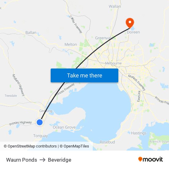 Waurn Ponds to Beveridge map