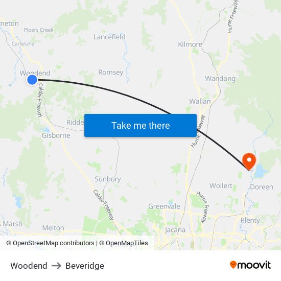 Woodend to Beveridge map