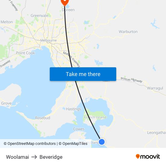 Woolamai to Beveridge map