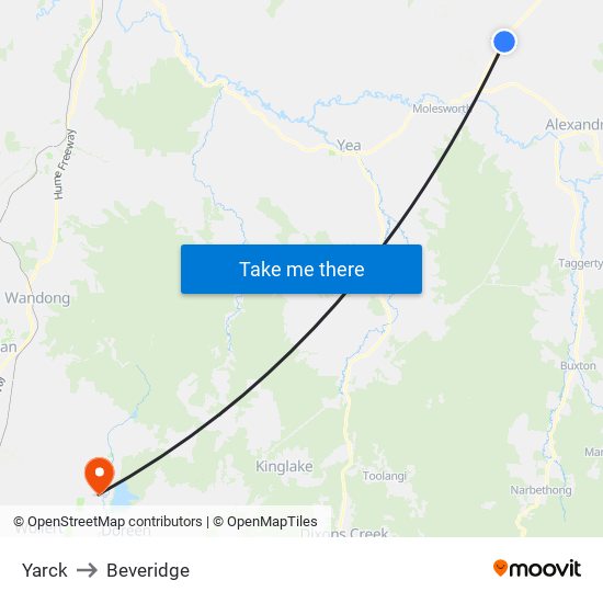 Yarck to Beveridge map