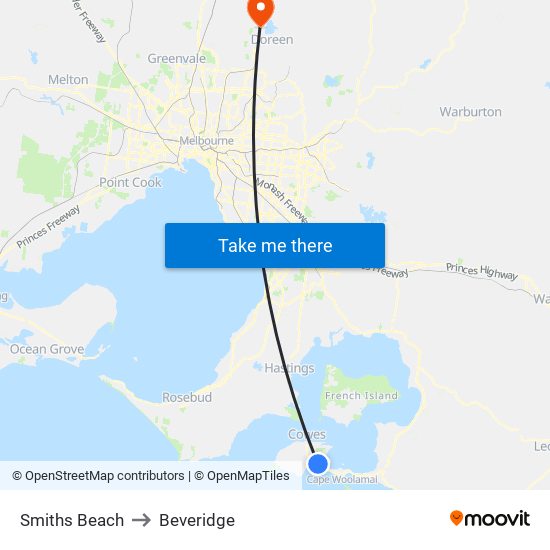 Smiths Beach to Beveridge map