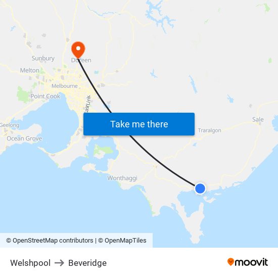 Welshpool to Beveridge map