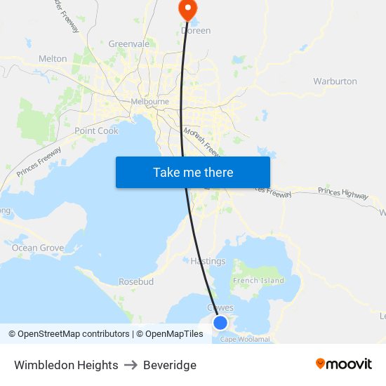 Wimbledon Heights to Beveridge map