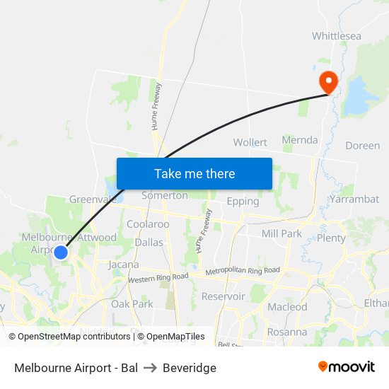 Melbourne Airport - Bal to Beveridge map