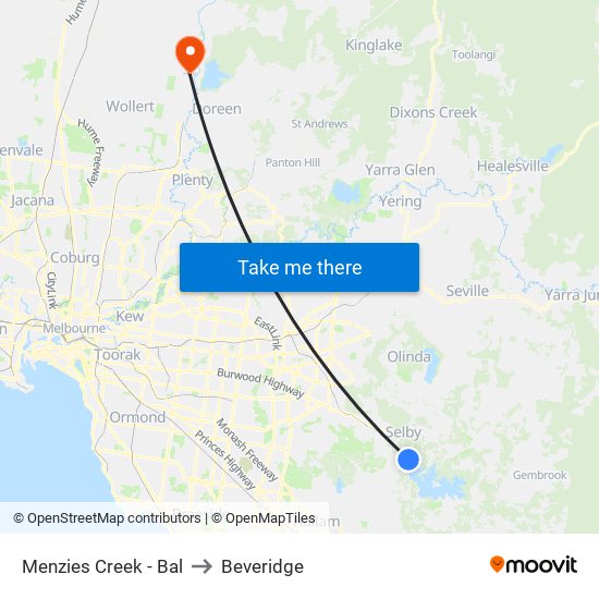 Menzies Creek - Bal to Beveridge map