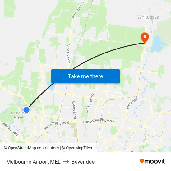 Melbourne Airport MEL to Beveridge map