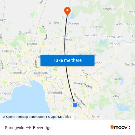 Springvale to Beveridge map