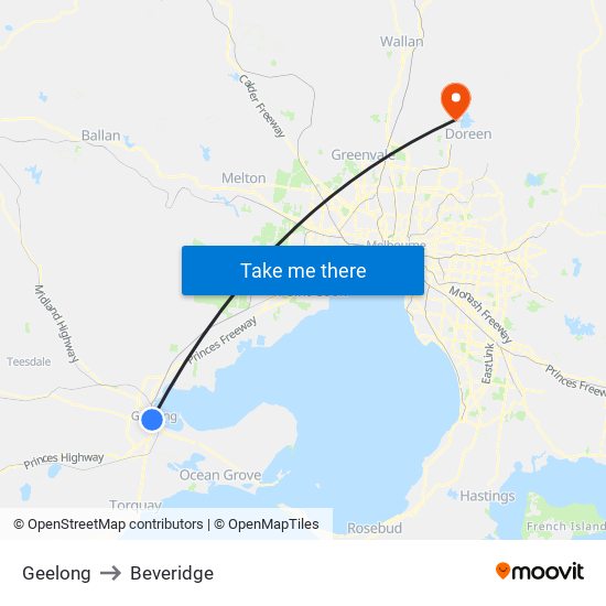 Geelong to Beveridge map