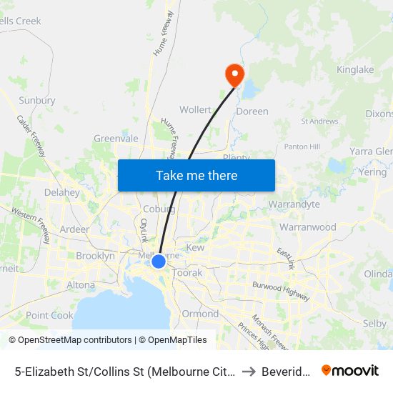 5-Elizabeth St/Collins St (Melbourne City) to Beveridge map