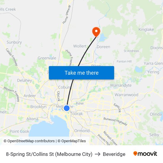 8-Spring St/Collins St (Melbourne City) to Beveridge map