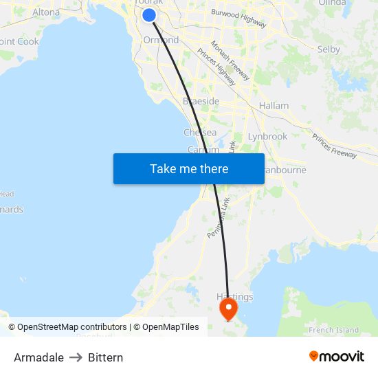 Armadale to Bittern map