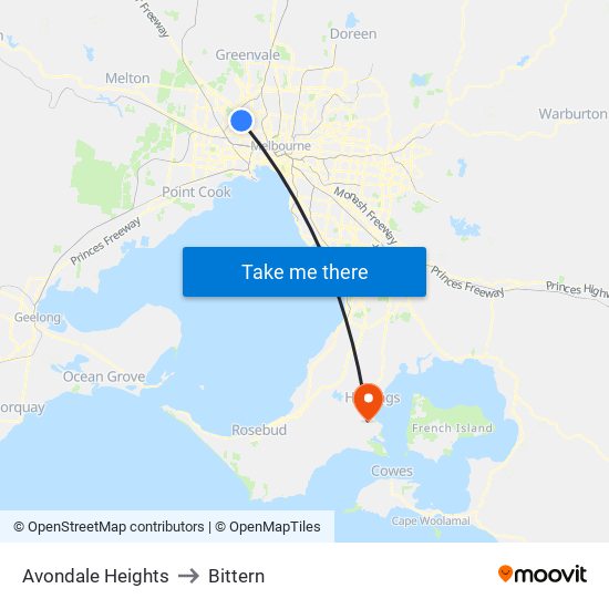 Avondale Heights to Bittern map