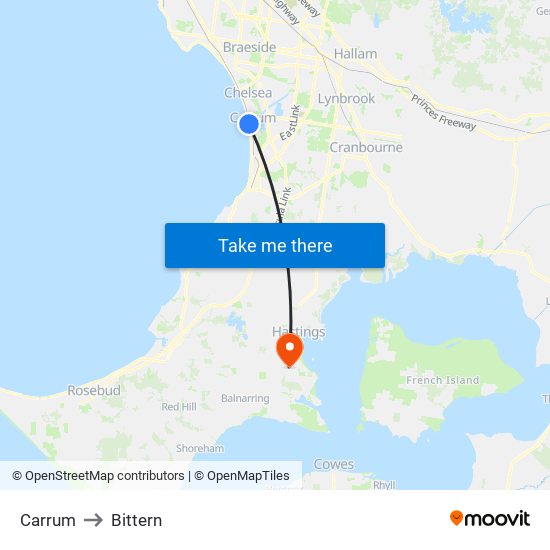 Carrum to Bittern map