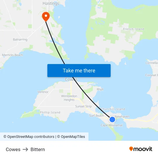 Cowes to Bittern map
