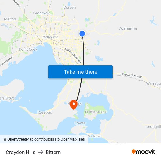 Croydon Hills to Bittern map