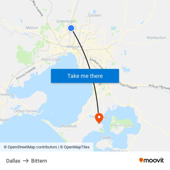 Dallas to Bittern map