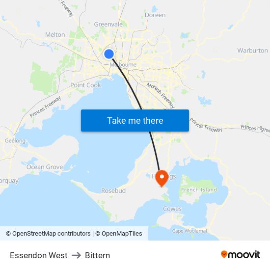 Essendon West to Bittern map